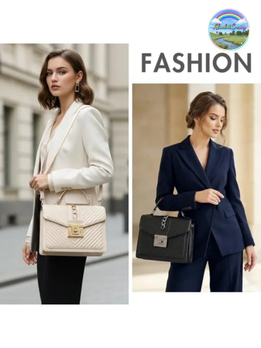 Quilted Faux Leather Satchel with Crossbody Strap Top Handle Purse